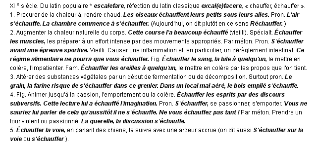 échauffer définition